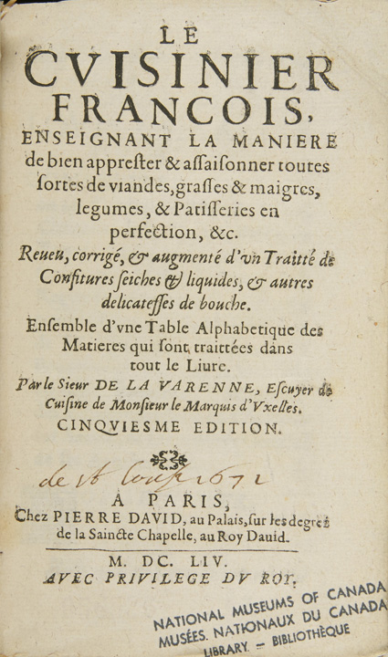 Title page from Le cuisinier françois