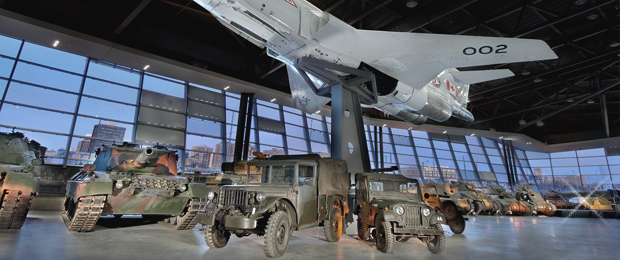 A display of military vehicles and planes at the Canadian War Museum in Ottawa.