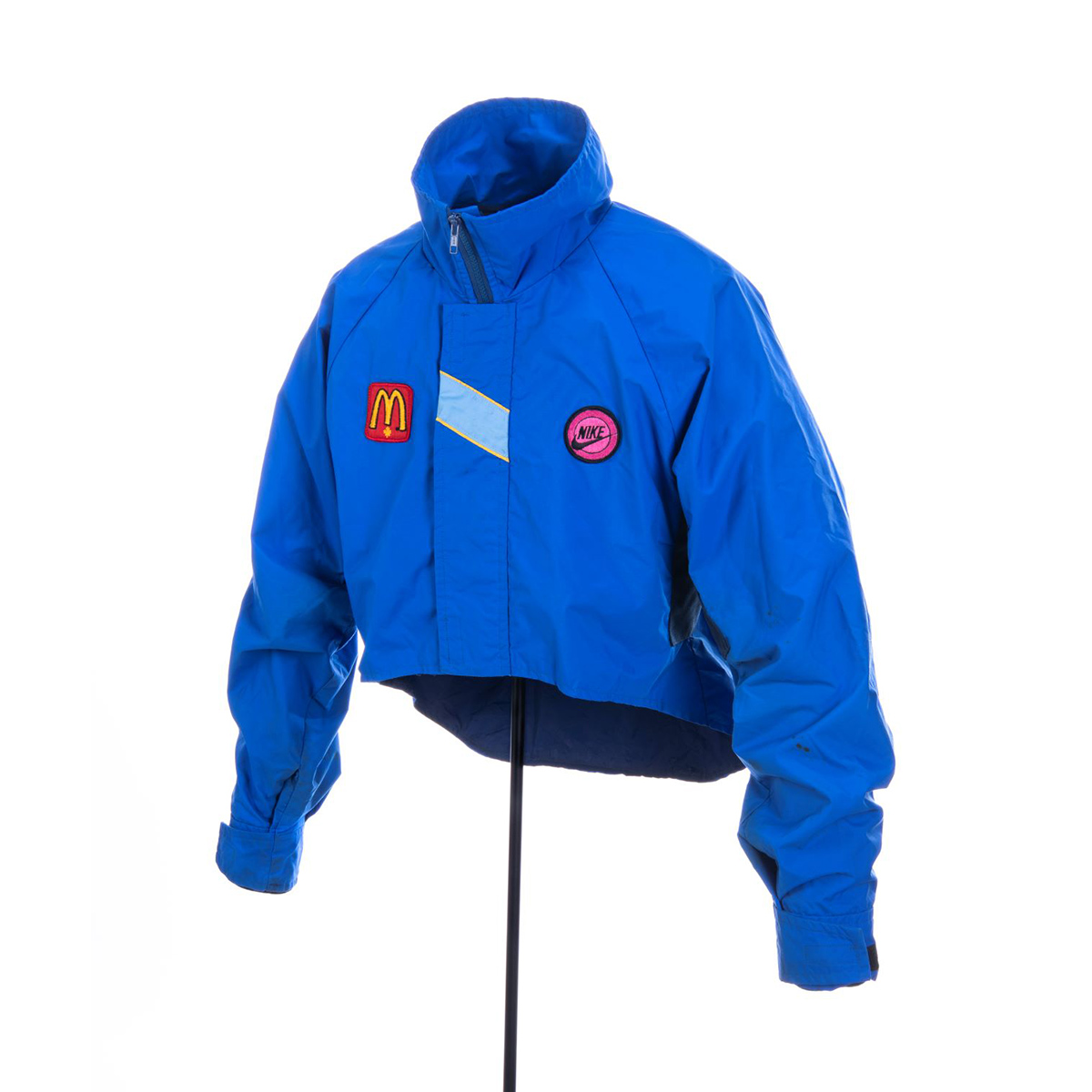 A blue jacket with a McDonald's logo, perfect for exploring the Canadian Museum of History in Ottawa.