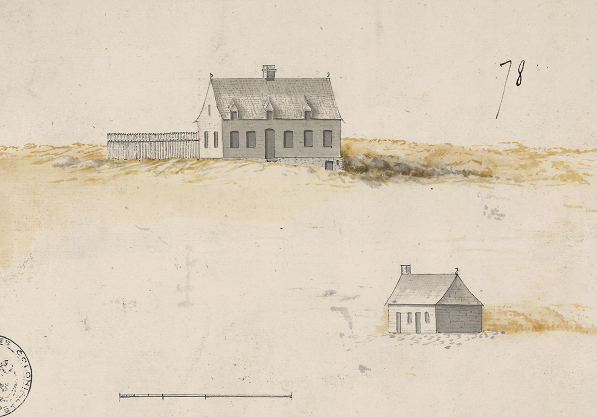 Two drawings of a house and a post at the Canadian Museum of History in Ottawa.