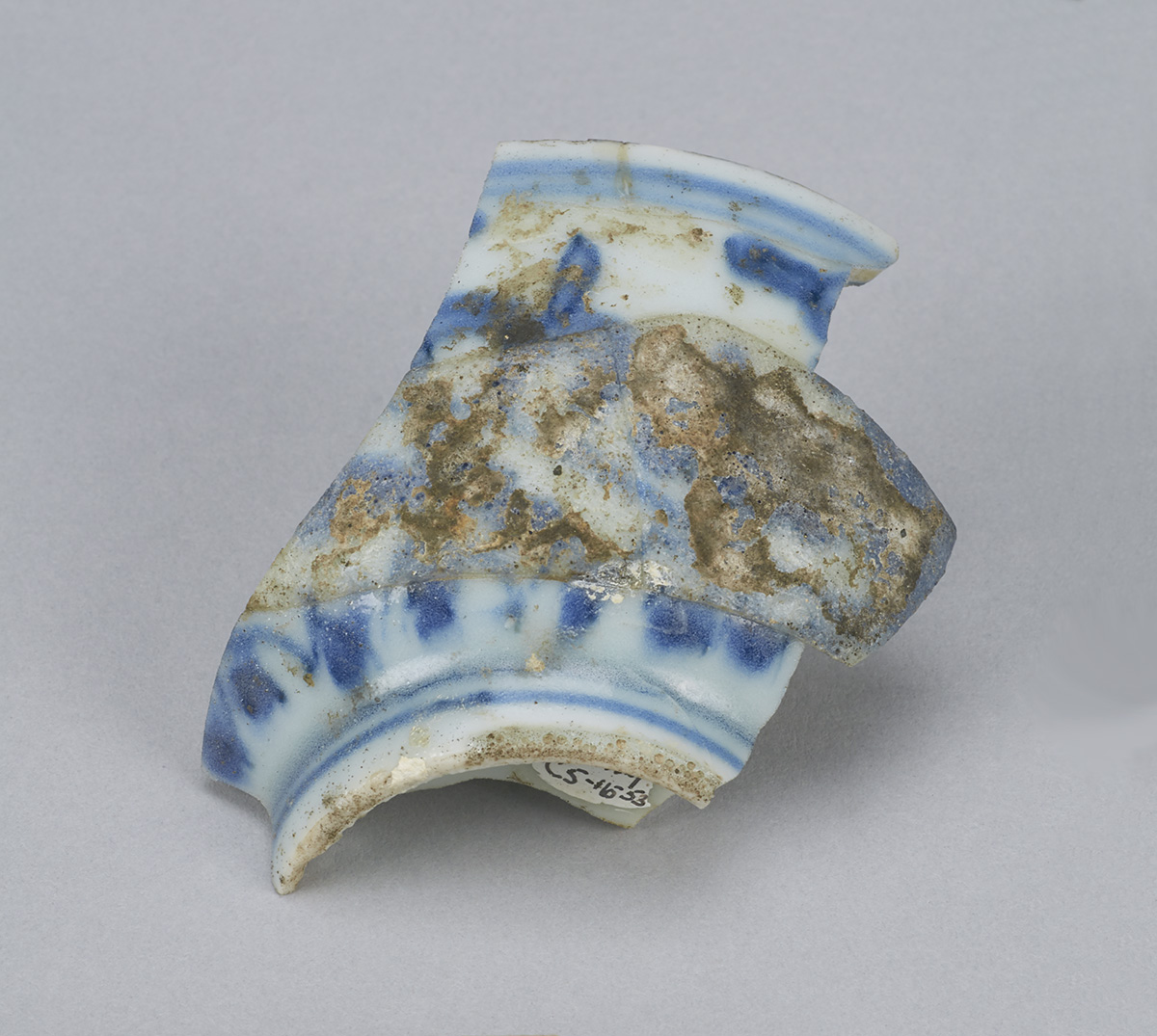 A blue and white vase on a white surface at the Canadian Museum of History in Ottawa.