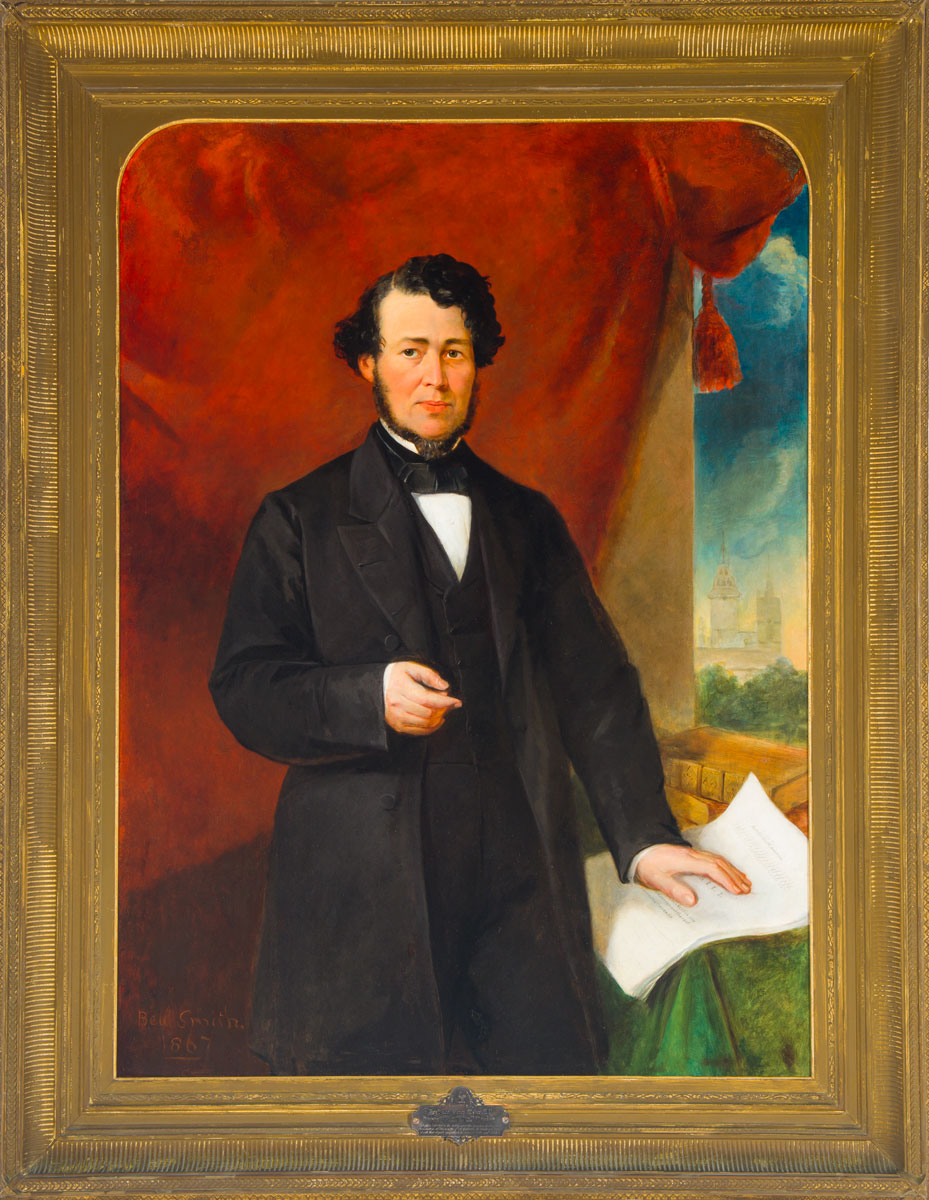 A painting of a man in a suit and tie on display at the Canadian Museum of History in Ottawa.