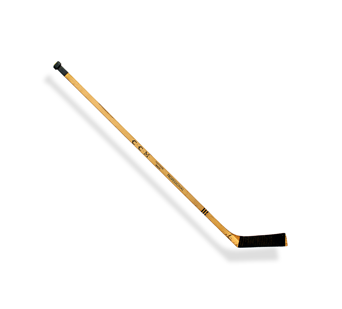 A hockey stick on a white background at the Canadian Museum of History in Ottawa.