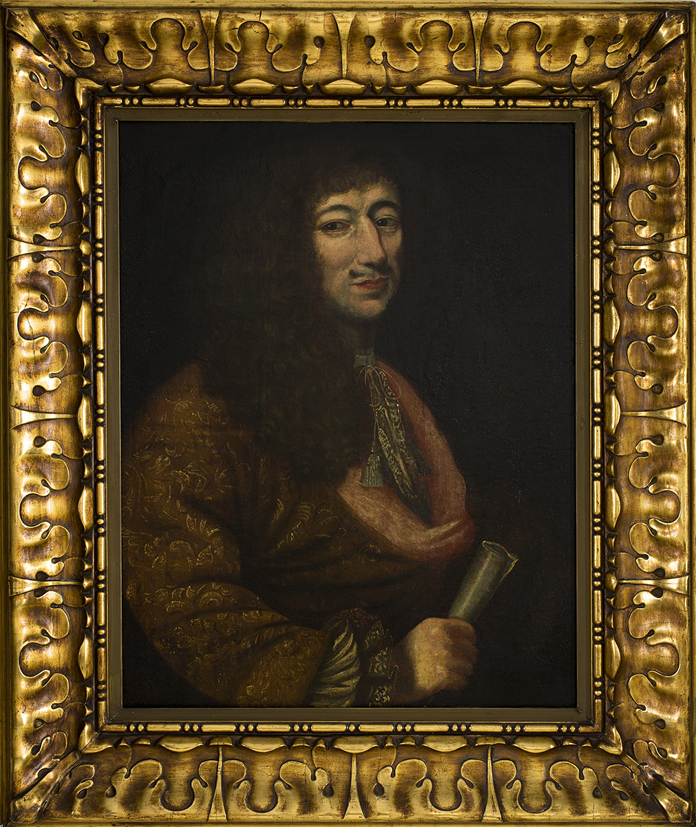 A painting of a man in a gold frame displayed in the Canadian Museum of History in Ottawa.