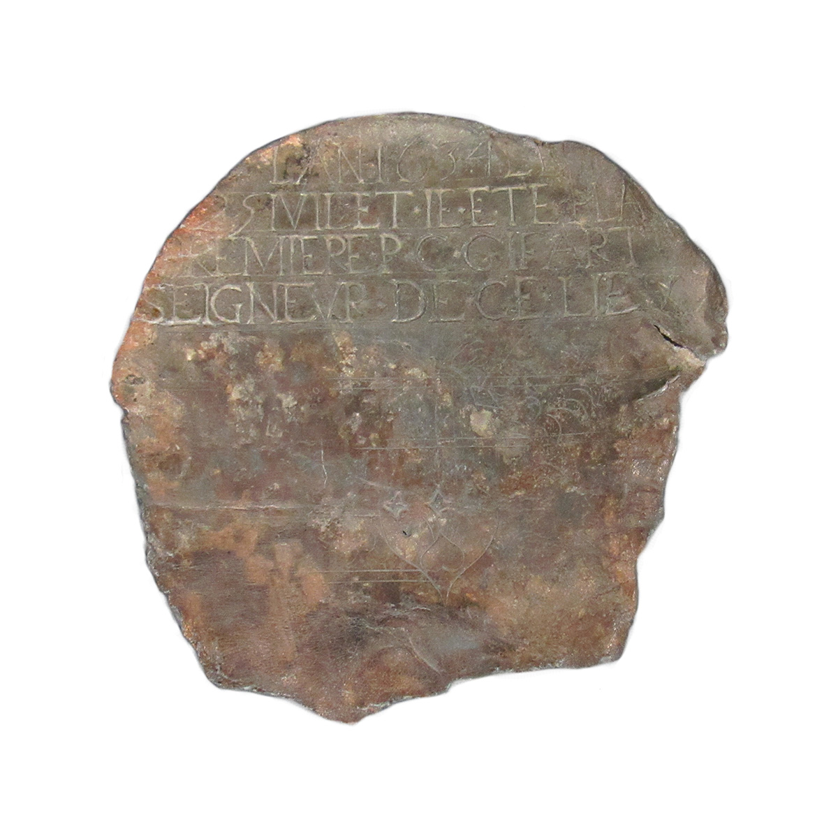 A stone with writing on it displayed at the Canadian Museum of History in Ottawa.