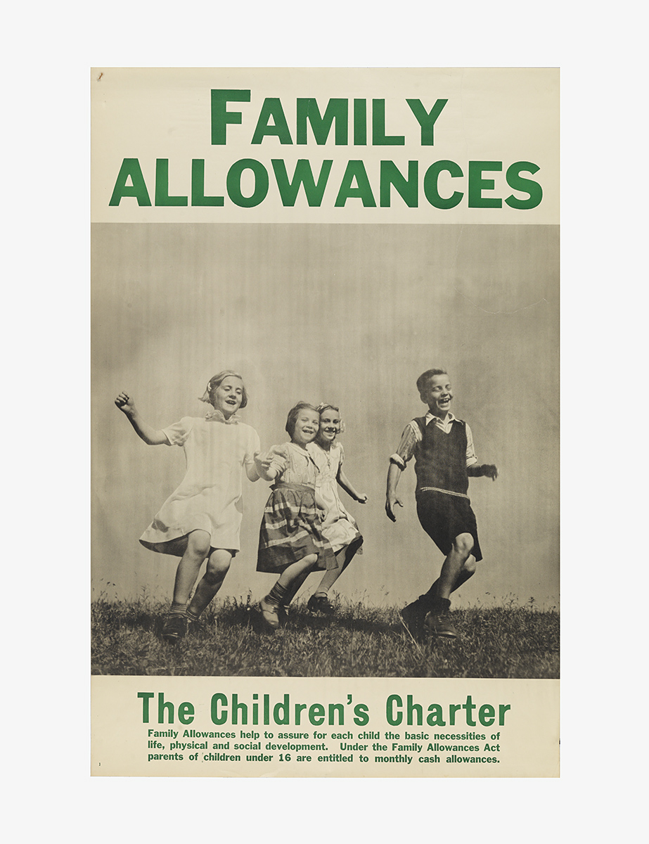 A poster for family allowances promoting the children's charter at the Canadian Museum of History in Ottawa.