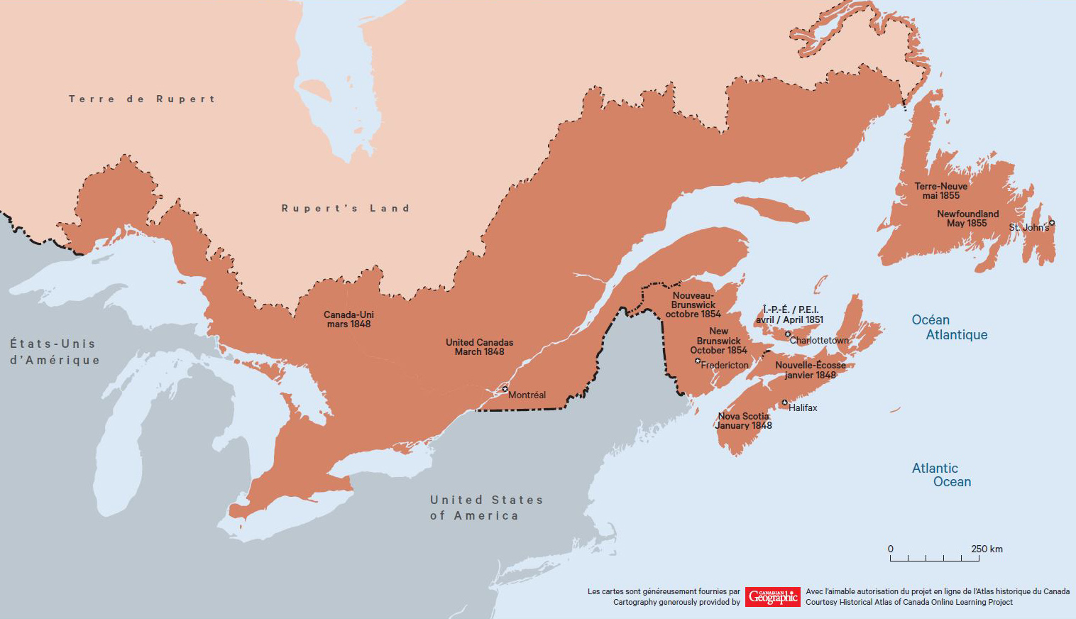 A map of the Canadian provinces, featuring the Canadian Museum of History in Ottawa.