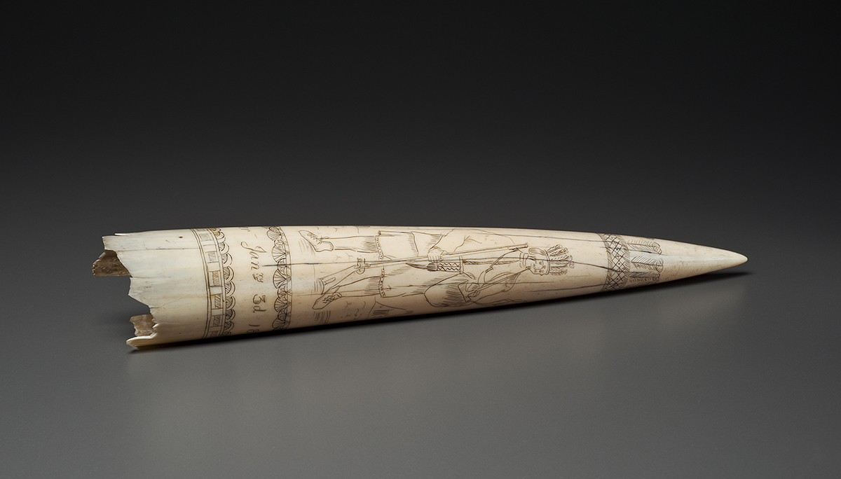 A piece of ivory with a design on it, found at the Canadian Museum of History in Ottawa.