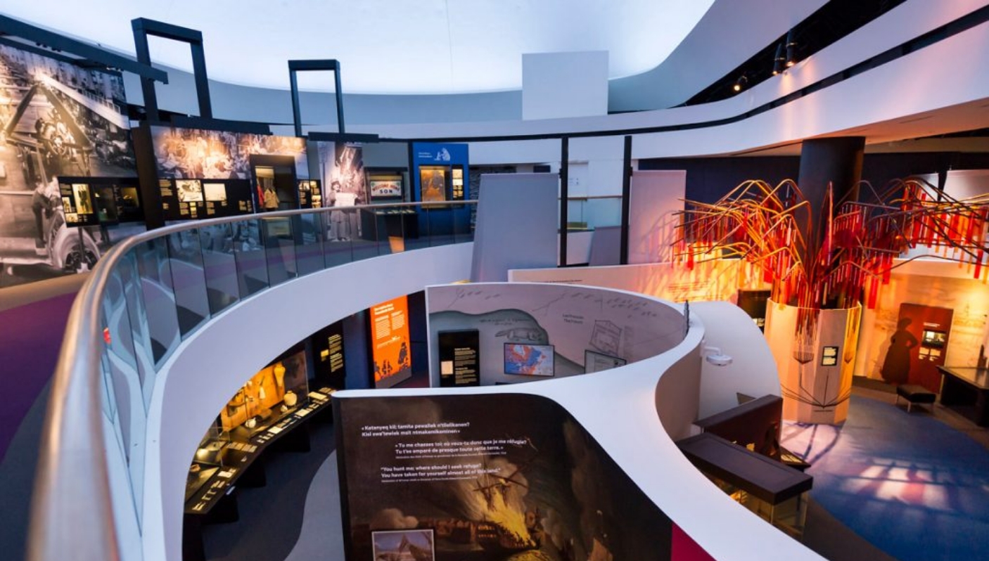 Spiral staircase and hallway within the Canadian Museum of History.