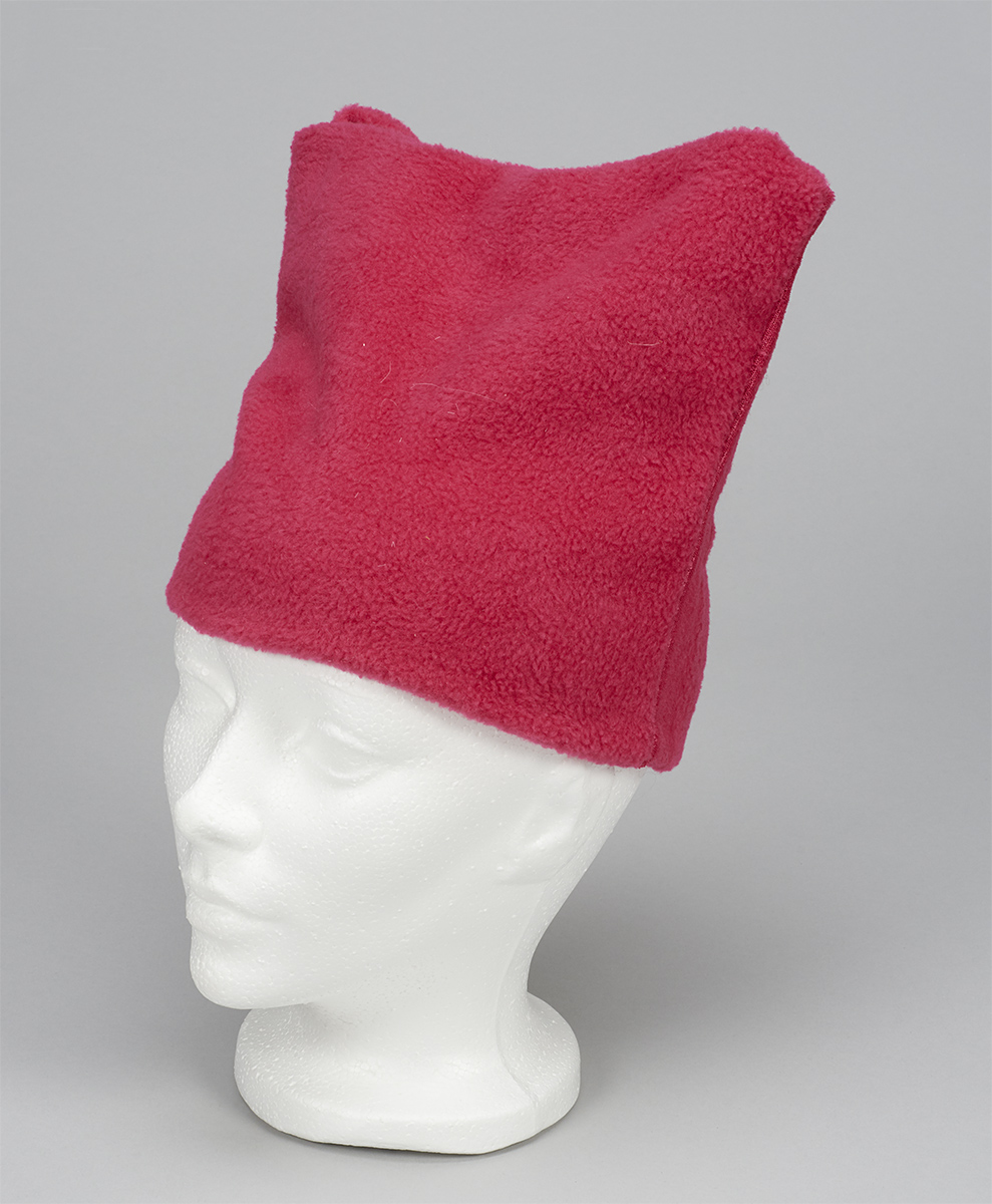 A mannequin wearing a pink hat is on display at the Canadian Museum of History in Ottawa.