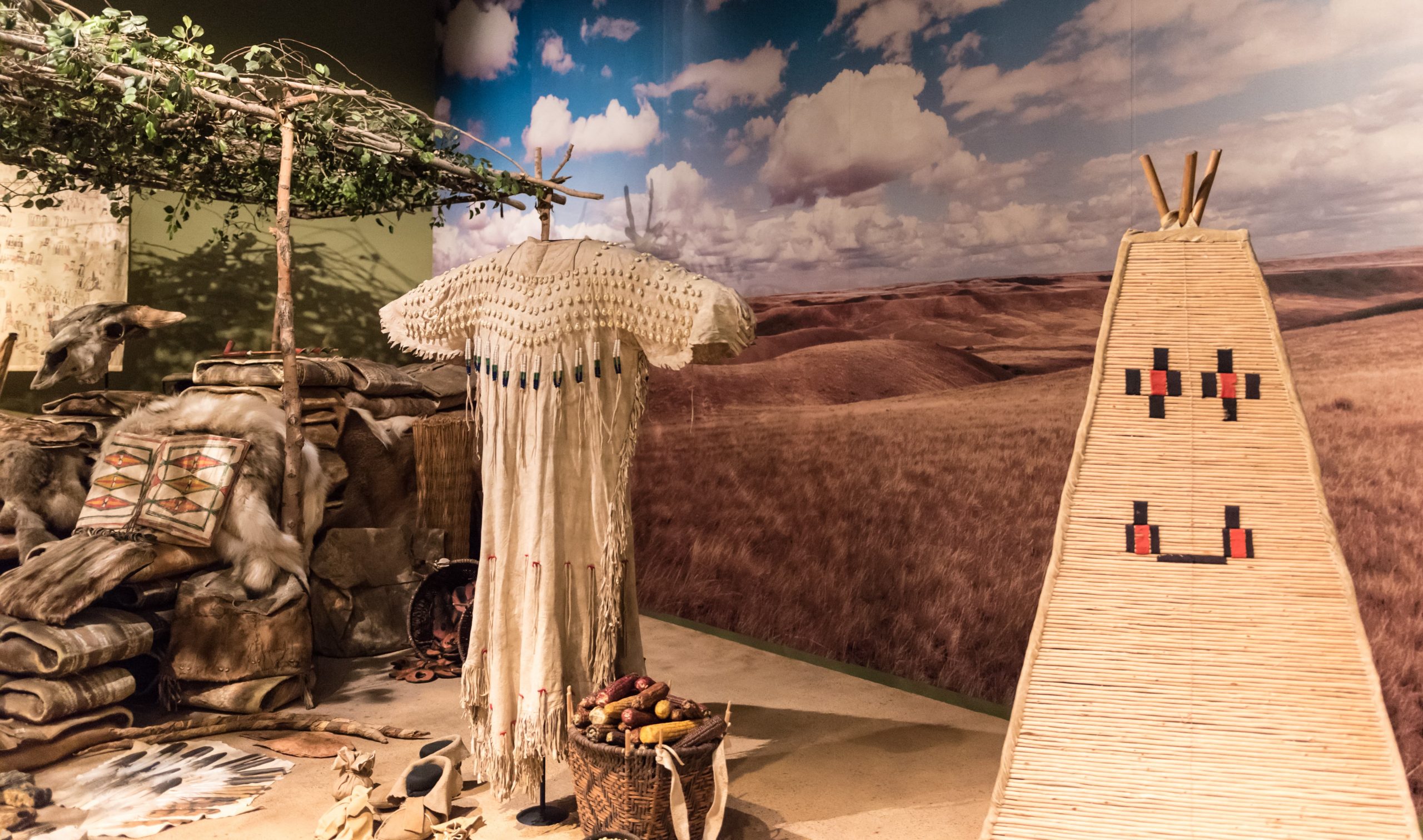 Teepees and other native artifacts are displayed in the Canadian Museum of History.