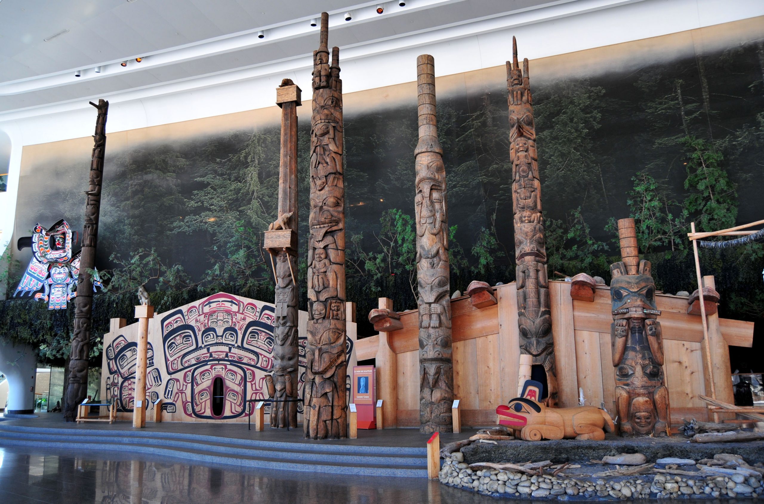 A display of totem poles in the Canadian Museum of History in Ottawa.