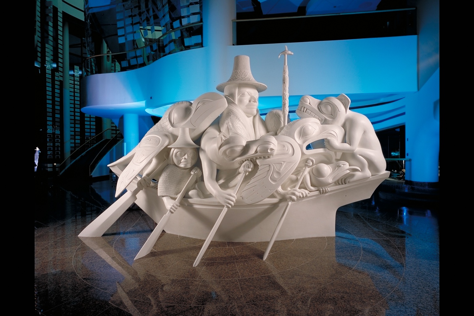 A sculpture of people in a boat on display at the Canadian Museum of History in Ottawa.