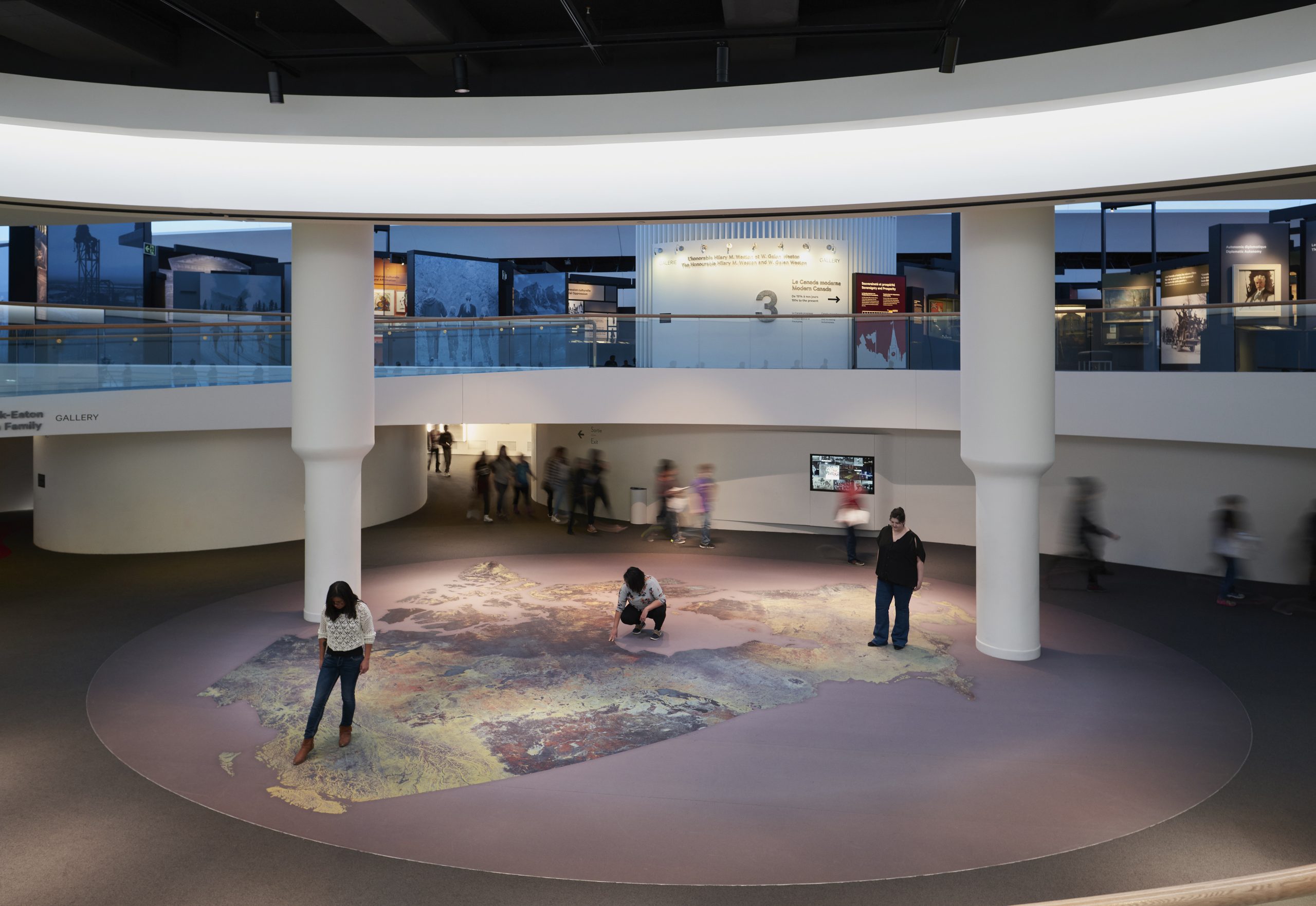 The interior of the Canadian Museum of History in Ottawa, with a circular floor.