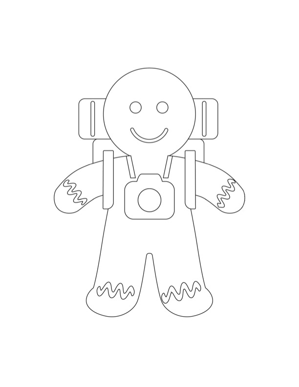 An outline drawing of a gingerbread man with a backpack at the Canadian Museum of History in Ottawa.