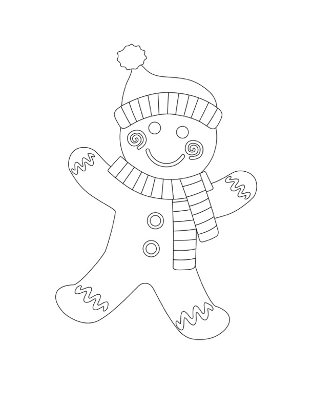 A gingerbread man coloring page inspired by the Canadian Museum of History in Ottawa.