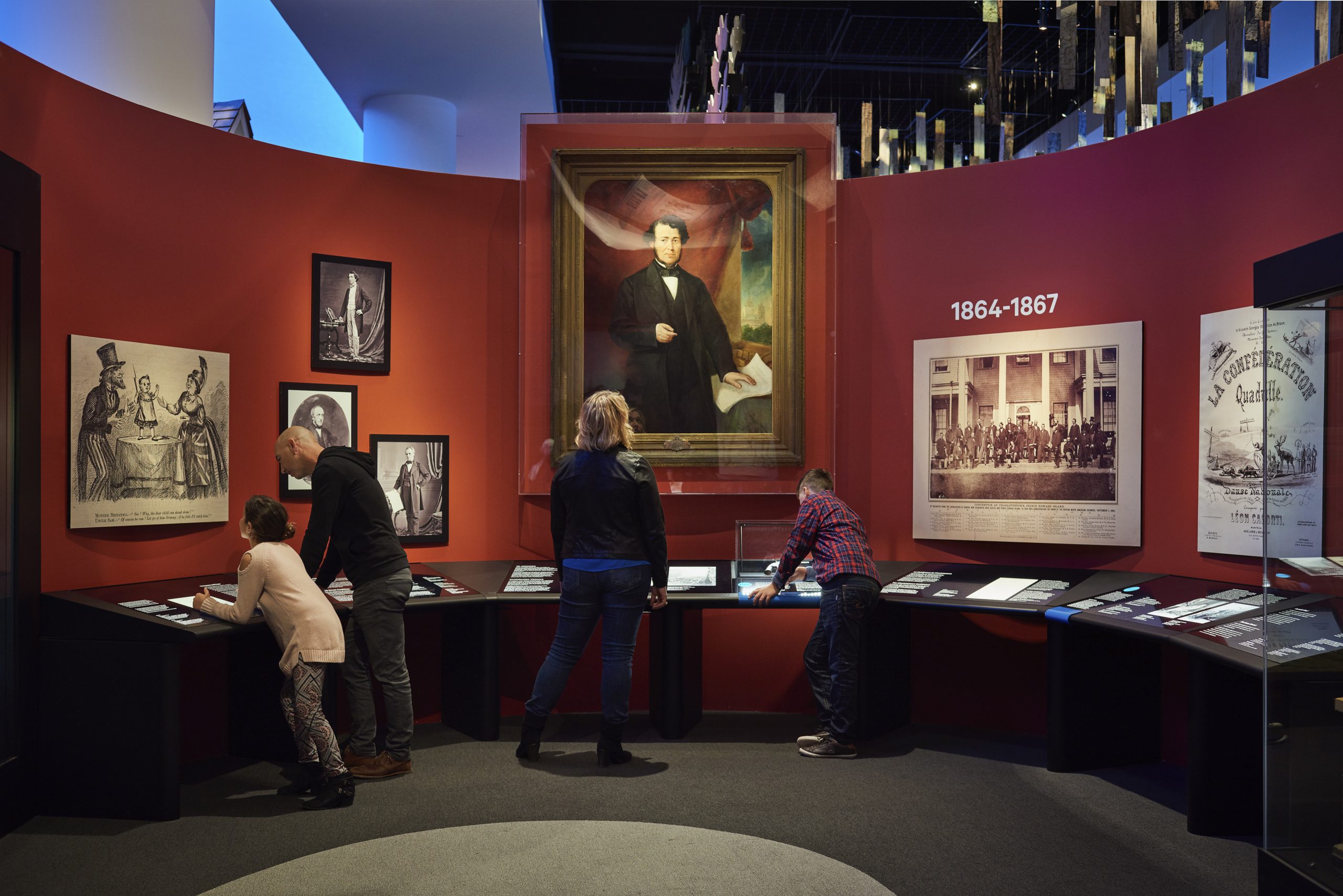 A group of people looking at exhibits in the Canadian Museum of History in Ottawa.