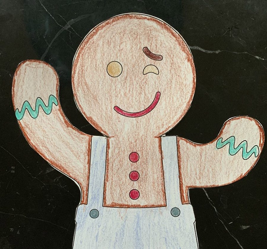 A drawing of a gingerbread man on a table at the Canadian Museum of History in Ottawa.