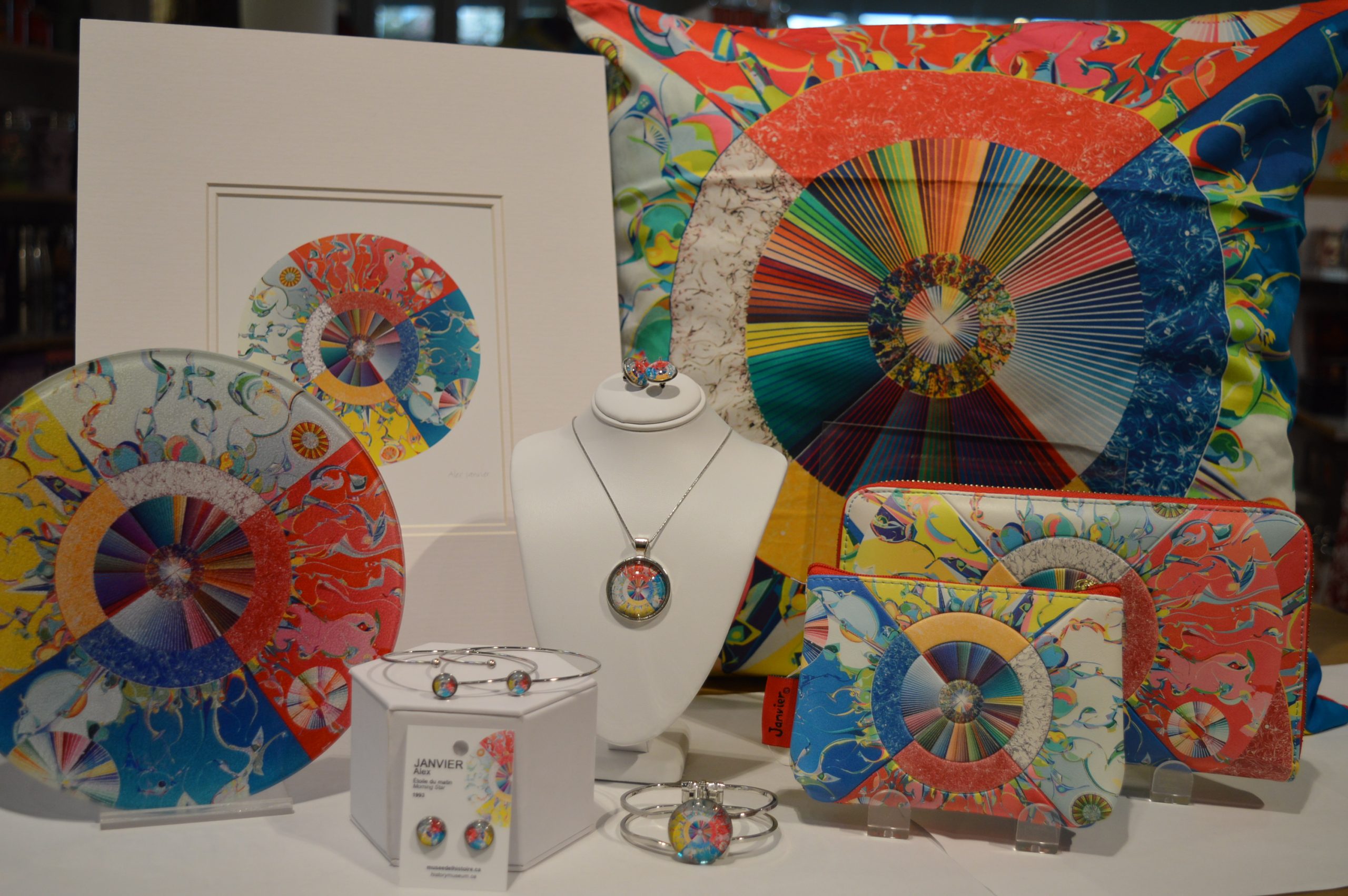 A collection of colorful items on a table exhibited at the Canadian Museum of History in Ottawa.