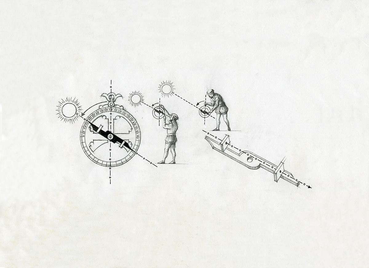 A drawing of a man holding a compass at the Canadian Museum of History in Ottawa.