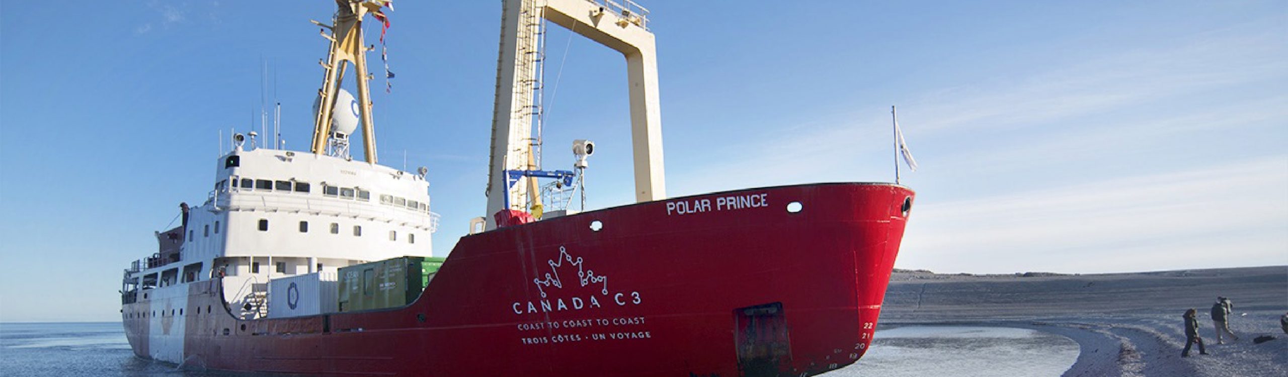 Polar Prince red boat docked in ice