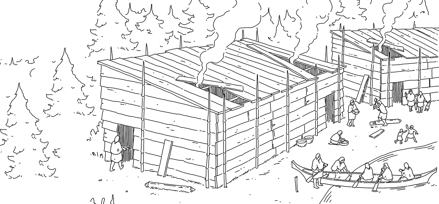 A drawing of a hut in the woods, located in Ottawa's Canadian Museum of History.