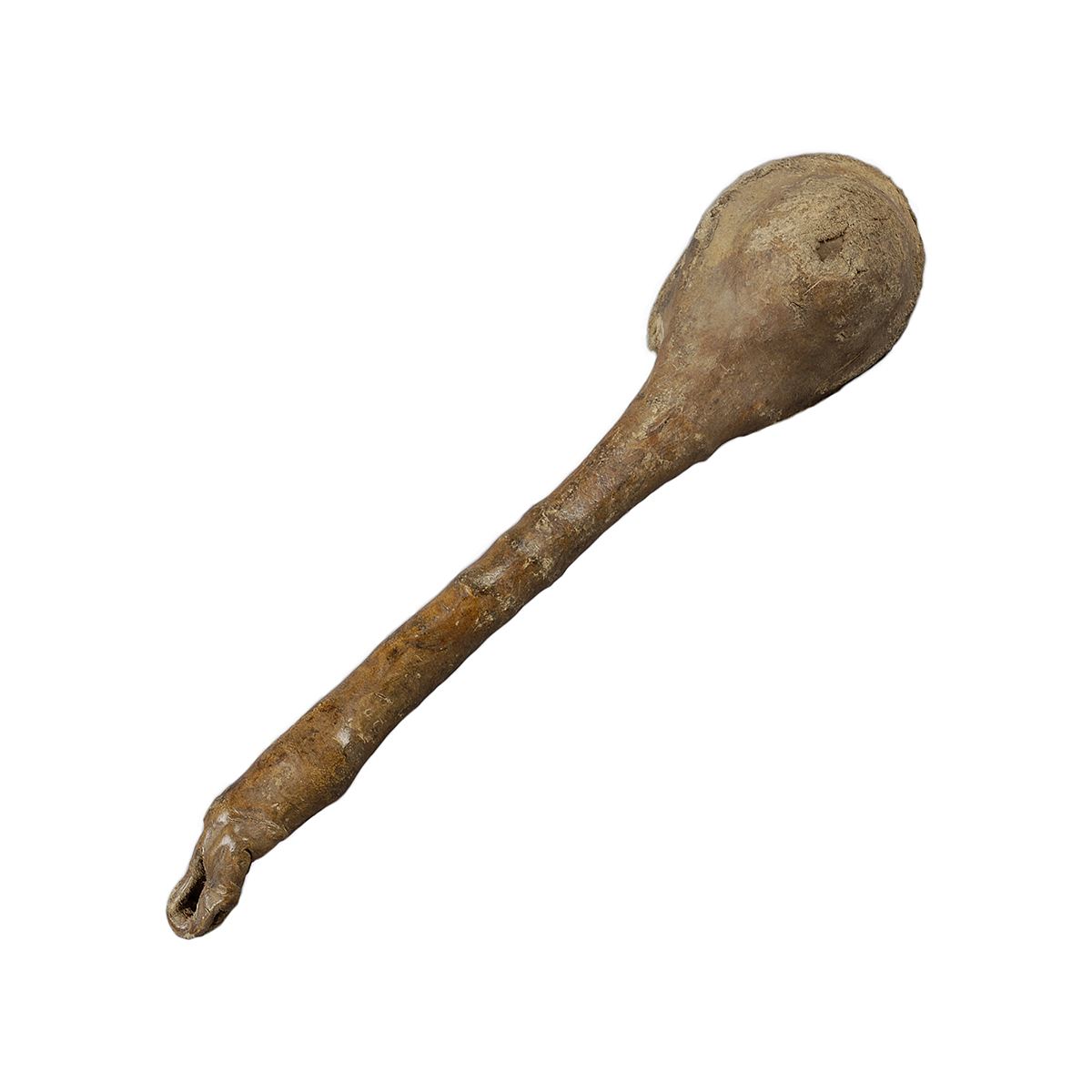 A wooden spoon on a white background at the Canadian Museum of History in Ottawa.