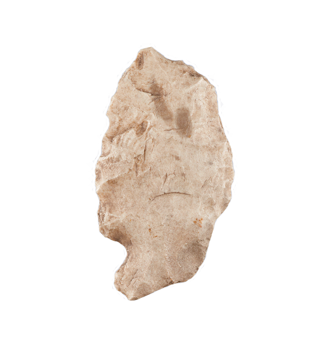 A small piece of stone on a white background at the Canadian Museum of History.