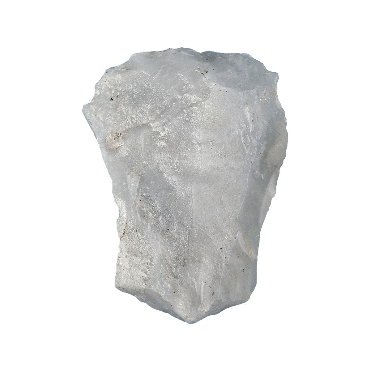 A piece of white quartz on a white background at the Canadian Museum of History in Ottawa.