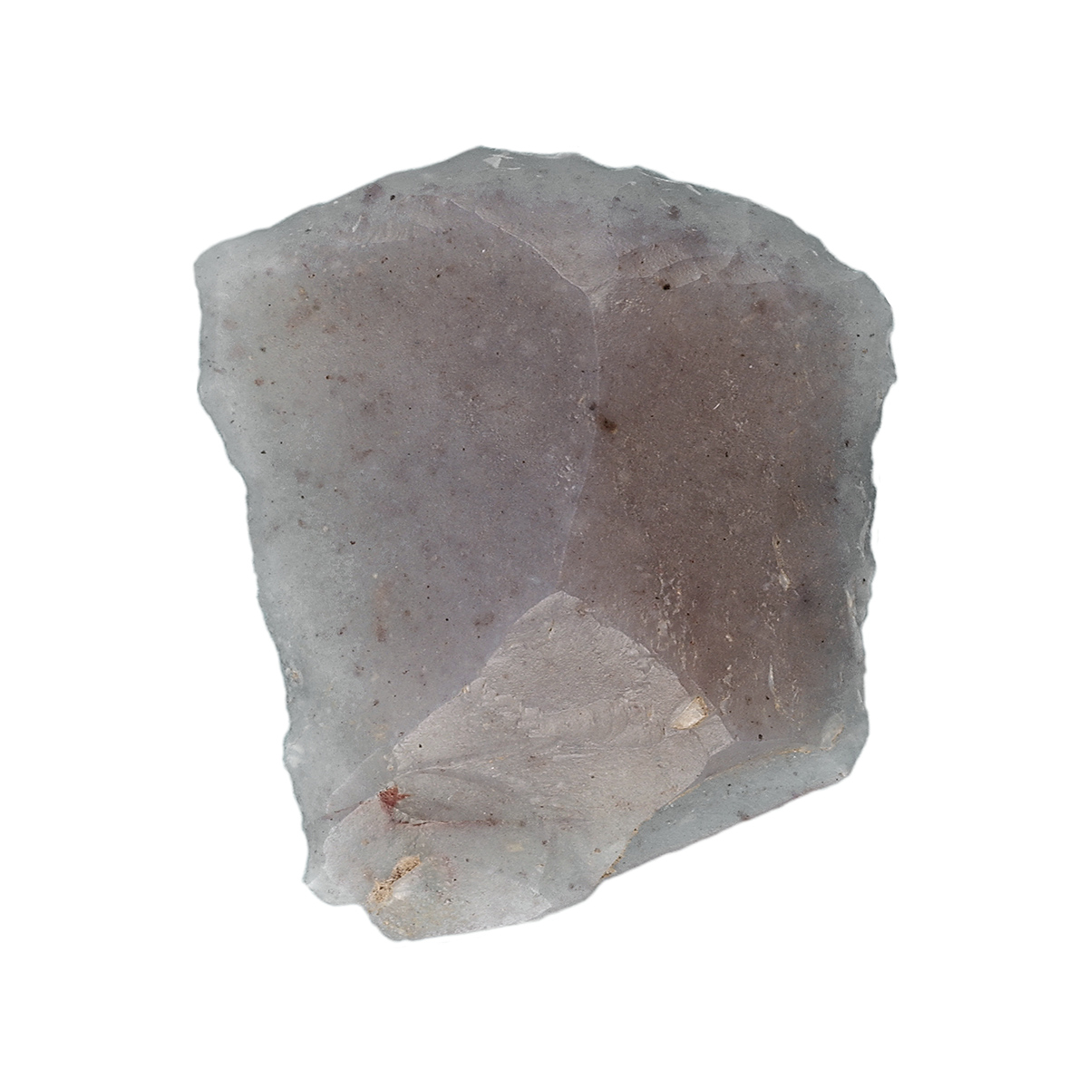 A piece of purple quartz on a white background at the Canadian Museum of History in Ottawa.